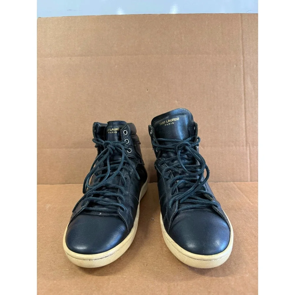 Saint Laurent Hedi Slimane SL-18 High-Top Leather Sneakers Black Mens Size 39 EU